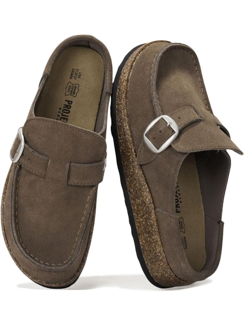 🆕Women's Taupe Leather Moccasin Style Clogs Memory Foam Insole Comfortable